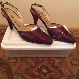 St John Burgundy Sequined Slingback heels